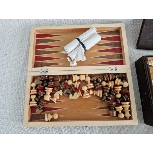 154 - Vintage Mah-jong Set in Wooden Box, Together with Wooden Chess / Draughts / Backgammon Set and Other... 