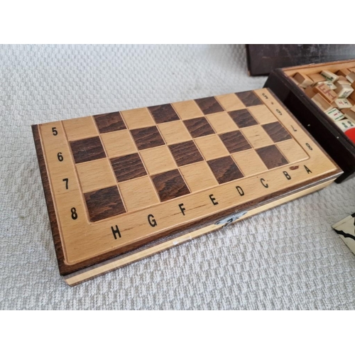 154 - Vintage Mah-jong Set in Wooden Box, Together with Wooden Chess / Draughts / Backgammon Set and Other... 