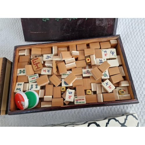 154 - Vintage Mah-jong Set in Wooden Box, Together with Wooden Chess / Draughts / Backgammon Set and Other... 