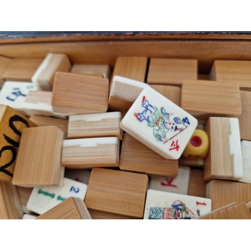 154 - Vintage Mah-jong Set in Wooden Box, Together with Wooden Chess / Draughts / Backgammon Set and Other... 