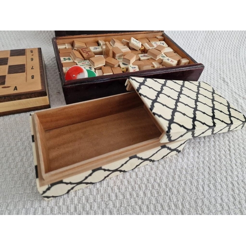 154 - Vintage Mah-jong Set in Wooden Box, Together with Wooden Chess / Draughts / Backgammon Set and Other... 