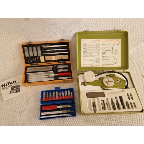 158 - Hilka 30-Piece Hobby Tool Kit, Burgess Powerline 2-Speed Engraver and Boxed Craft / Hobby Knife Set,... 