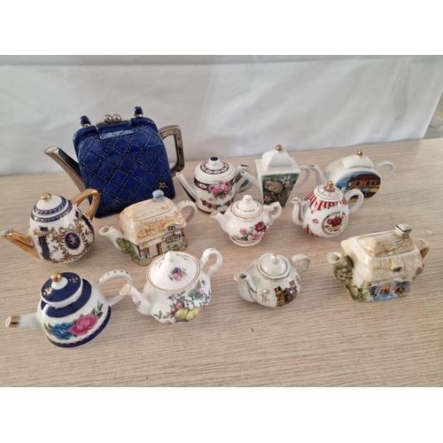 18 - Collection of 11 x Porcelain Novelty Miniature Tea Pots (Ave. H: 8cm), Plus One Other (Approx. 18 x ... 