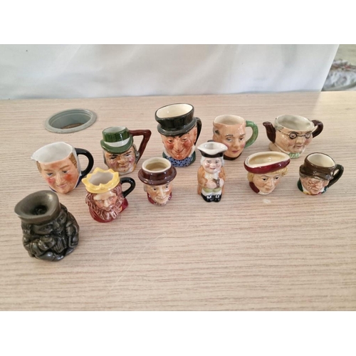 19 - Collection of 10 x Miniature Toby Jugs, Plus 1 x Metal Other, (Average H: 4.5cm), (11)