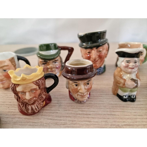 19 - Collection of 10 x Miniature Toby Jugs, Plus 1 x Metal Other, (Average H: 4.5cm), (11)