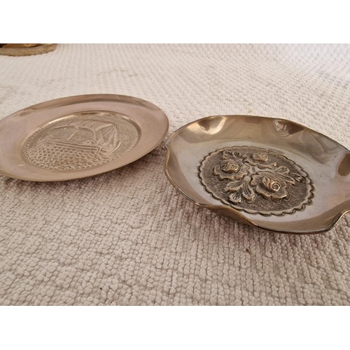 194 - 2 x Silver (.830) Round Dishes; One with Embossed Ship Design, One with Fluted Edge and Embossed Flo... 