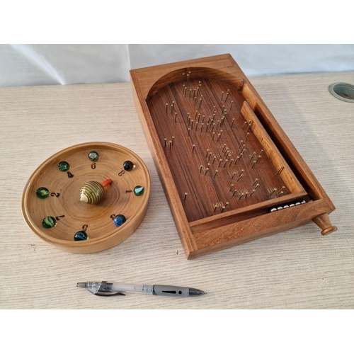 2 - Mid 20th Century Wooden Table Top Bagatelle Game with Balls (Approx. 34 x 20cm), Together with Antiq... 