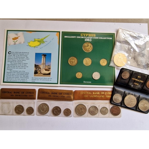 202 - Collection of Cyprus Coins; 1983 Central Bank Cent Coinage in Presentation Folder, Gold Plated 5 Eur... 