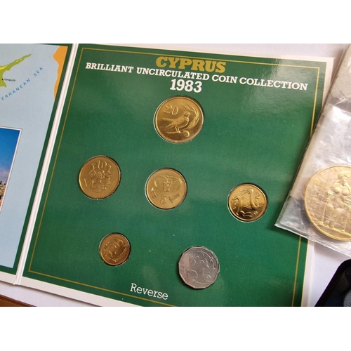 202 - Collection of Cyprus Coins; 1983 Central Bank Cent Coinage in Presentation Folder, Gold Plated 5 Eur... 