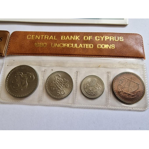 202 - Collection of Cyprus Coins; 1983 Central Bank Cent Coinage in Presentation Folder, Gold Plated 5 Eur... 