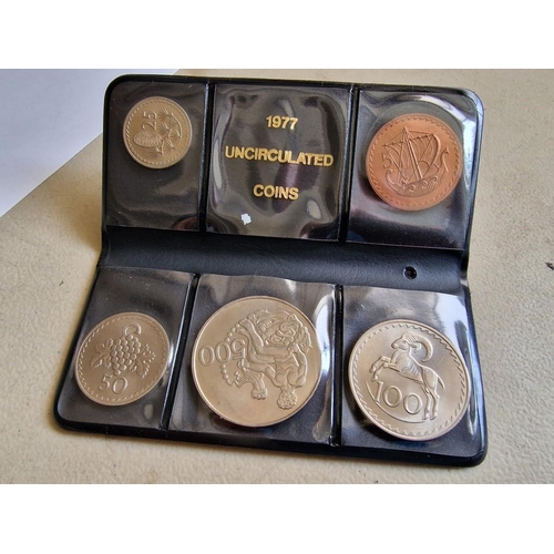 202 - Collection of Cyprus Coins; 1983 Central Bank Cent Coinage in Presentation Folder, Gold Plated 5 Eur... 