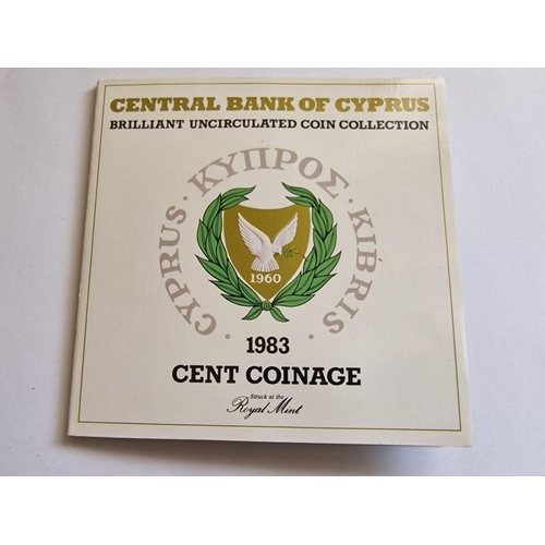 202 - Collection of Cyprus Coins; 1983 Central Bank Cent Coinage in Presentation Folder, Gold Plated 5 Eur... 