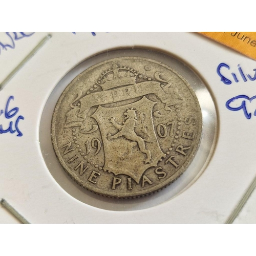 207 - Cyprus Silver Coin; 1907 King Edward VII Nine Piastre, (23.7mm, 5.65g, .925 Sterling Silver), F,