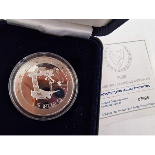 215 - Cyprus Silver Proof Coin; 'Commemorate the Accession of Cyprus to the Euro Area', 5 Euro (2008), Iss... 