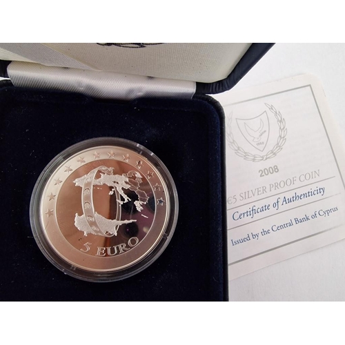 216 - Cyprus Silver Proof Coin; 'Commemorate the Accession of Cyprus to the Euro Area', 5 Euro (2008), Iss... 