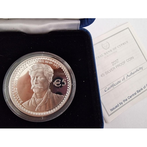 217 - Cyprus Silver Proof Coin; 'Commemorate Cypriot Poet Vasilis Michaelides', 5 Euro (2017), Issued by t... 