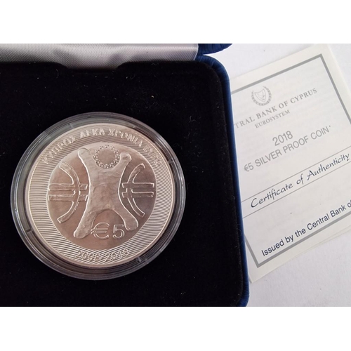 218 - Cyprus Silver Proof Coin; 'The 10th Anniversary of teh Accession of Cyprus to the Eurozone', 5 Euro ... 