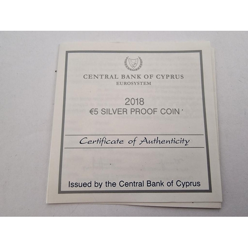 218 - Cyprus Silver Proof Coin; 'The 10th Anniversary of teh Accession of Cyprus to the Eurozone', 5 Euro ... 