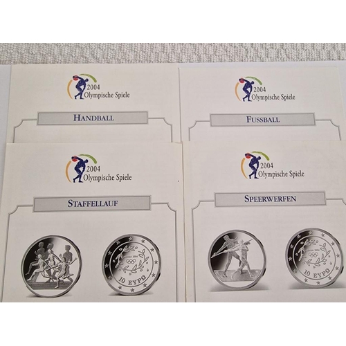 221 - Collection of 7 x Silver Proof 10 Euro 2004 Athens Olympics Coins, (Each .925 Silver, 34.0g, 40mm), ... 