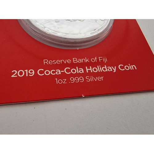 224 - 'Coca Cola Holiday Coin', Fiji, 1 Dollar, (2019) Silver Proof 1oz Coin (.999), No. 1113 of 25k, in O... 