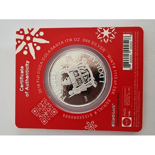 224 - 'Coca Cola Holiday Coin', Fiji, 1 Dollar, (2019) Silver Proof 1oz Coin (.999), No. 1113 of 25k, in O... 