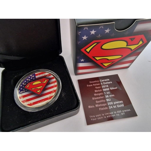 227 - 'Superman' Canadian 5 Dollar Silver Proof Coin, (2016), 1oz Fine Silver (.999), Limited Edition Only... 