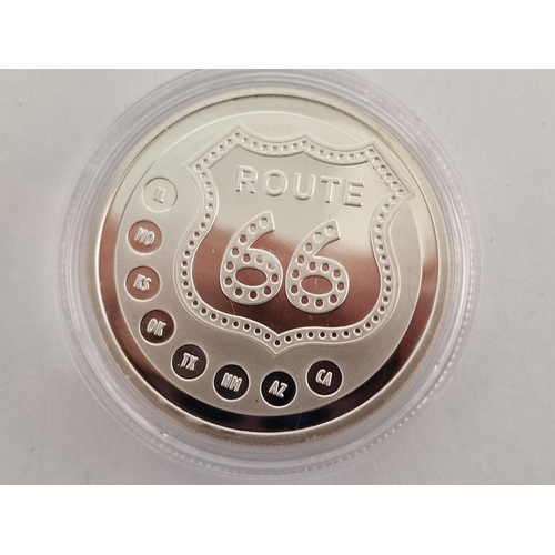 228 - 'Route 66' 1oz Silver Proof Token / Round in Plastic Capsule, (.999 Fine Silver)