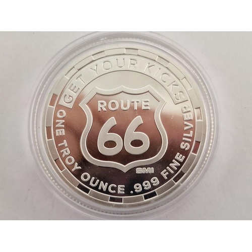 228 - 'Route 66' 1oz Silver Proof Token / Round in Plastic Capsule, (.999 Fine Silver)