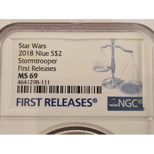 229 - Star Wars Stormtrooper Silver Proof Coin, (.999), Niue Two Dollars, (2018), Slabbed by NGC & MS69, S... 