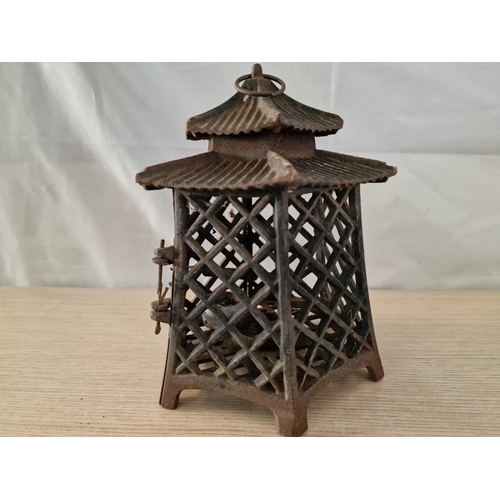 24 - Vintage Cast Iron Pagoda Style Outside Lantern, (Approx. 24 x 20cm)