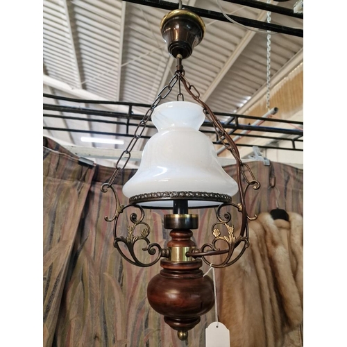 27 - Hanging Ceiling Light in Shape of Oil Lamp with White Shade, (Approx. 58 x 19cm Overall), * Tested &... 