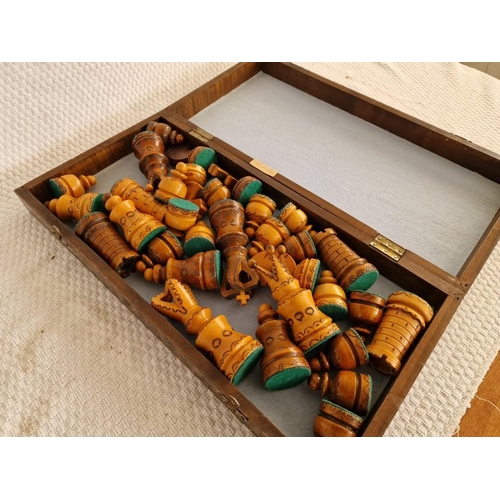 29 - Wooden Chess Set with Decorative Folding Wooden Board, (Approx. 42 x 41cm)