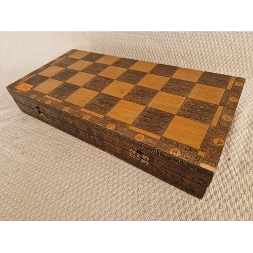 29 - Wooden Chess Set with Decorative Folding Wooden Board, (Approx. 42 x 41cm)