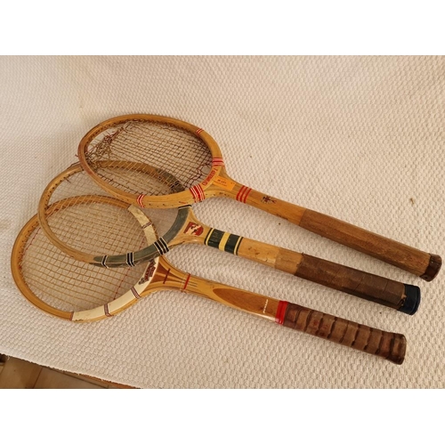 30 - 3 x Vintage Wooden Tennis Rackets, (3)