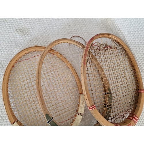 30 - 3 x Vintage Wooden Tennis Rackets, (3)