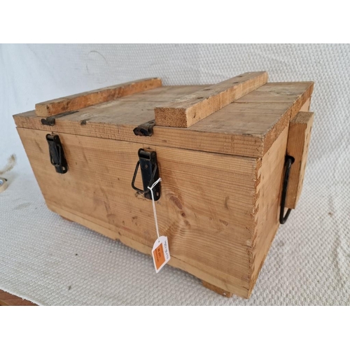 35 - Vintage Solid Wood Ammo Box with Hinged Lid and Metal Clasps & Carrying Handles, (Approx. 52 x 36 x ... 