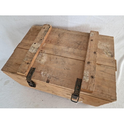 35 - Vintage Solid Wood Ammo Box with Hinged Lid and Metal Clasps & Carrying Handles, (Approx. 52 x 36 x ... 