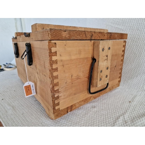 35 - Vintage Solid Wood Ammo Box with Hinged Lid and Metal Clasps & Carrying Handles, (Approx. 52 x 36 x ... 