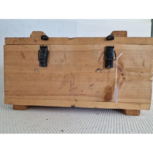 35 - Vintage Solid Wood Ammo Box with Hinged Lid and Metal Clasps & Carrying Handles, (Approx. 52 x 36 x ... 