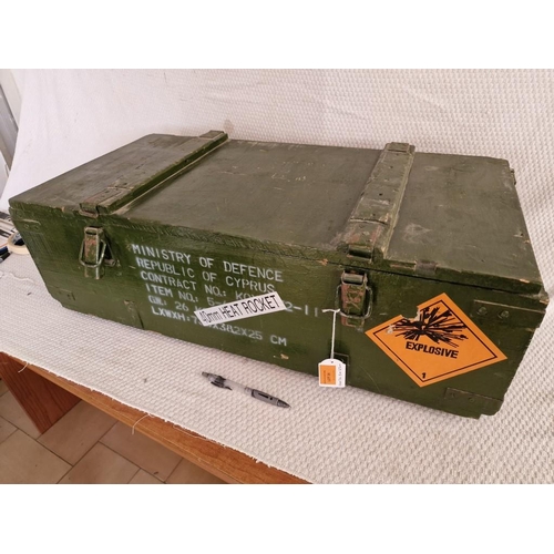 36 - Vintage Cypriot Solid Wood Ammunition Box, Green Finish, with Hinged Lid and Metal Clasps, (Approx. ... 