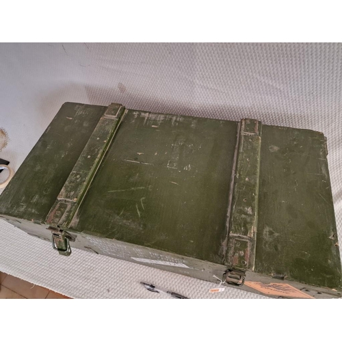 36 - Vintage Cypriot Solid Wood Ammunition Box, Green Finish, with Hinged Lid and Metal Clasps, (Approx. ... 