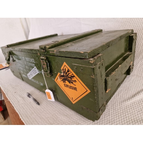 36 - Vintage Cypriot Solid Wood Ammunition Box, Green Finish, with Hinged Lid and Metal Clasps, (Approx. ... 