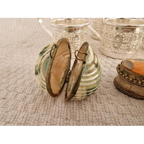 380 - Set of 6 x White Metal Silver Cup Holders, Decorative White Metal Pill / Trinket Pots and Leaf Shape... 