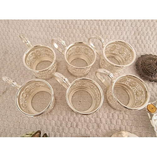 380 - Set of 6 x White Metal Silver Cup Holders, Decorative White Metal Pill / Trinket Pots and Leaf Shape... 