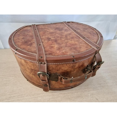 45 - 3/4 Drum Shaped Hat Box with Handle and Clasp, (Approx. 35 x 40 x 16cm Overall)