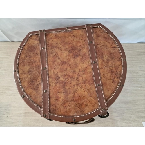 45 - 3/4 Drum Shaped Hat Box with Handle and Clasp, (Approx. 35 x 40 x 16cm Overall)