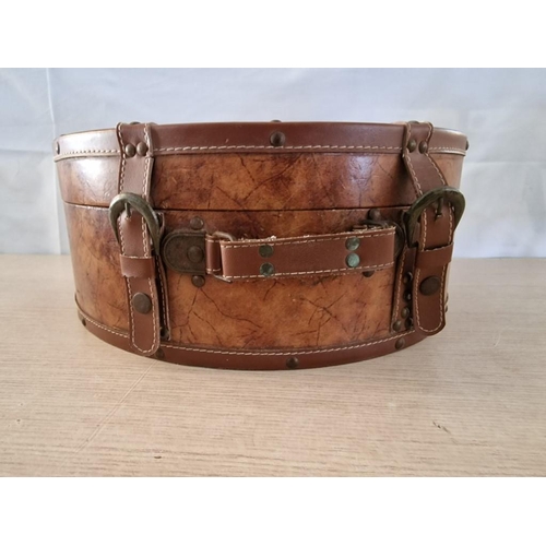 45 - 3/4 Drum Shaped Hat Box with Handle and Clasp, (Approx. 35 x 40 x 16cm Overall)