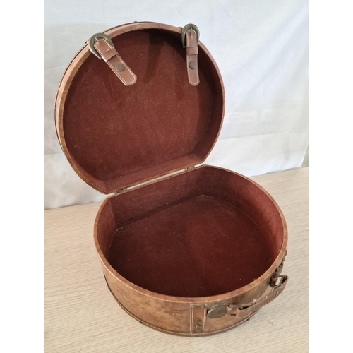 45 - 3/4 Drum Shaped Hat Box with Handle and Clasp, (Approx. 35 x 40 x 16cm Overall)