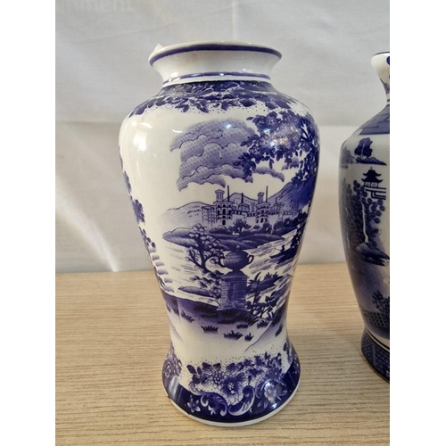 52 - 2 x Limited Edition Fine Quality Porcelain Vases with Willow Pattern, Made Exclusively for BWL Ltd, ... 