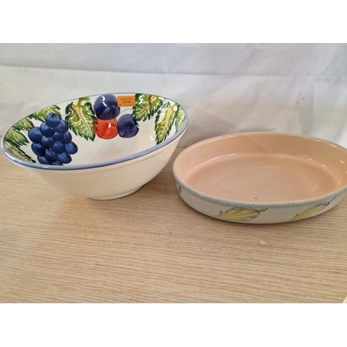 53 - Denby Stoneware Dish (Approx. 29 x 21cm), Plus Italian Ceramic Fruit Bowl with Fruit & Leaf Decorati... 